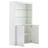 White High Gloss Display Cabinet - Tall Storage Cupboard with Tempered Glass Shelves, Doors & LED Lights