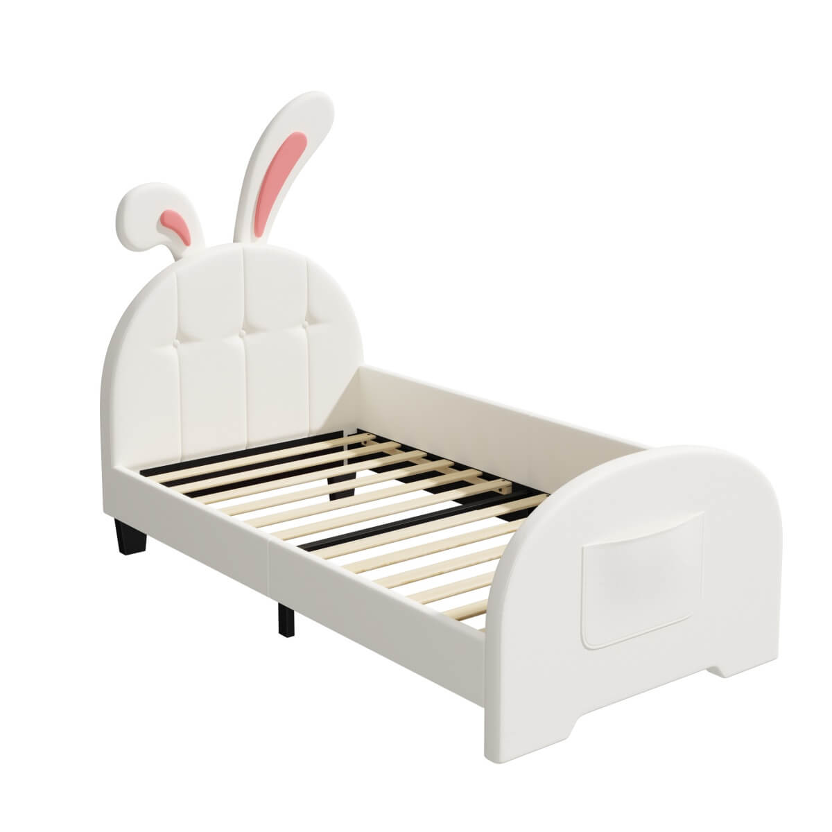 3ft Single Bunny Bed Frame - Upholstered PU Leather, Rabbit Ear Headboard, Cream White