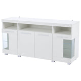High Gloss White Sideboard with LED Lighting - Modern Storage Cabinet with 3-Tier Tempered Glass Display Shelves
