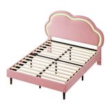4ft6 Double Velvet Bed Frame - LED Cloud Headboard, Adjustable Height, Pink