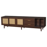 Rattan TV Stand with Sliding Doors - 2 Drawer Storage TV Unit, Dark Wood, Fits up to 80 Inch TV