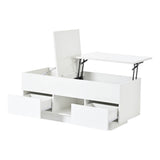 Lift-Top Coffee Table with LED Lights - High Gloss Centre Table with 2 Drawers & Hidden Storage for Living Room