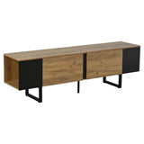 TV Unit - 2 Cabinets and Open Storage, Fits up to 75 Inch TV, Wood and Black