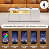 High Gloss Coffee Table with LED Lights - White Centre Table with 2 Drawers & Open Storage