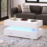 LED Lift Top Coffee Table - Hydraulic Storage Coffee Table with Drawers for Living Room, White