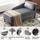 Velvet Chaise Lounge with Storage - Upholstered Right Hand Chaise Sofa, Button Tufted
