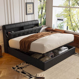 4ft6 Double Upholstered Bed – PU Hydraulic Bed with Concealed Headboard & Bed Box Storage
