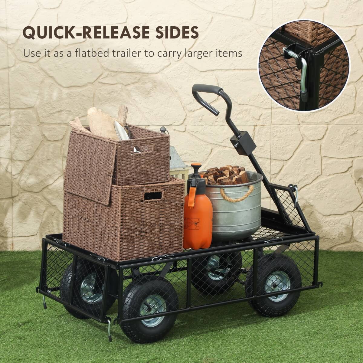 114L Garden Cart Trolley – Steel Frame, Black, Outdoor Utility Wagon