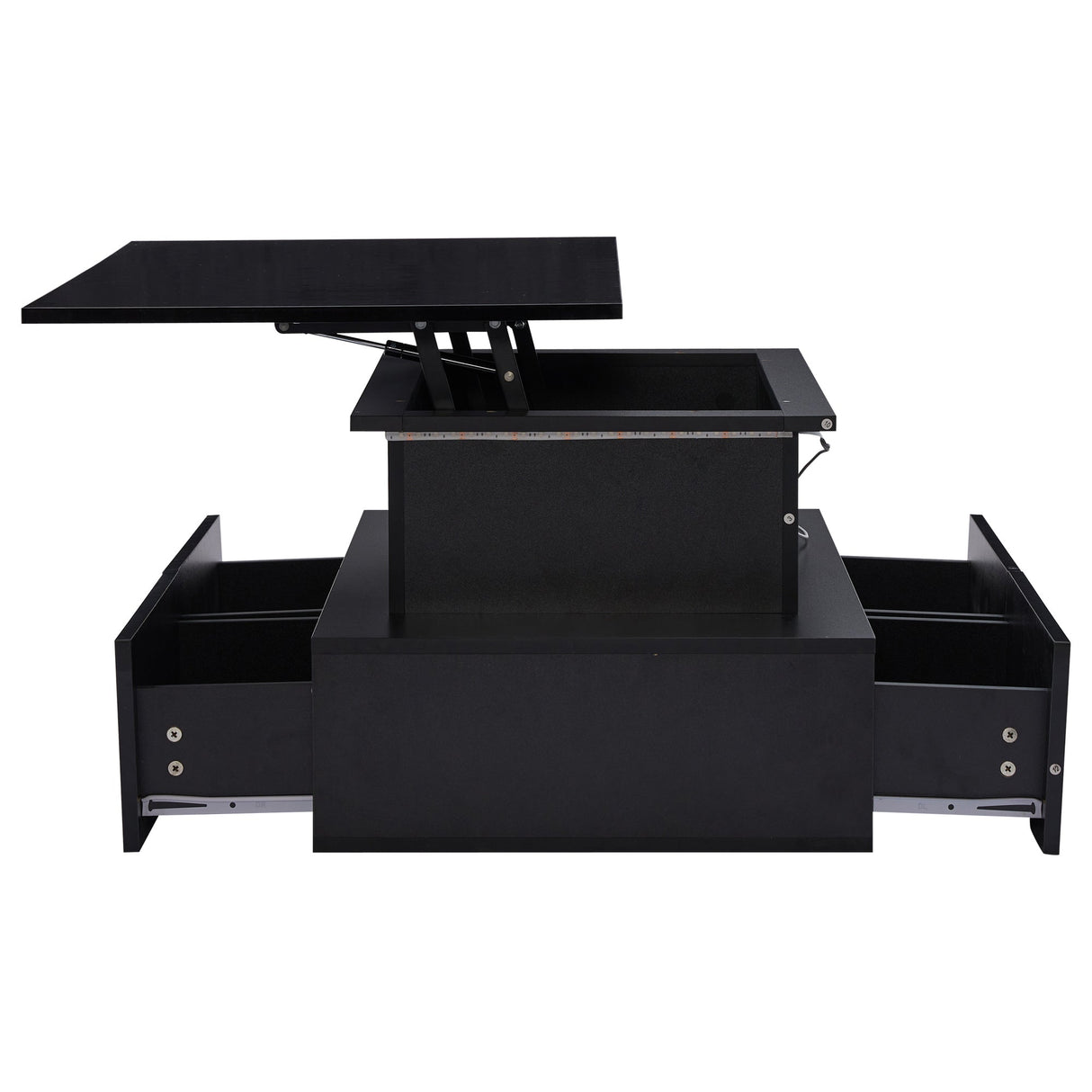 LED High Gloss Coffee Table, 4 Drawers, Lift Top, Storage, Rectangular, Black