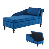 Velvet Chaise Lounge with Storage - Tufted Upholstered Sofa, Right Armrest, Blue