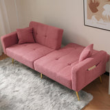 Modern Convertible Sofa Bed - Adjustable Recliner Sofa with Gold Legs and Side Storage Pockets, Pink