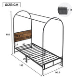 3ft Single Metal Canopy Bed - Sturdy Iron Bed Frame for Adults & Teenagers, Black & Wood