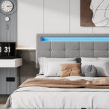 4ft6 Double Velvet Ottoman Bed - LED Storage Bed Frame with 7 Colour Lights, Grey