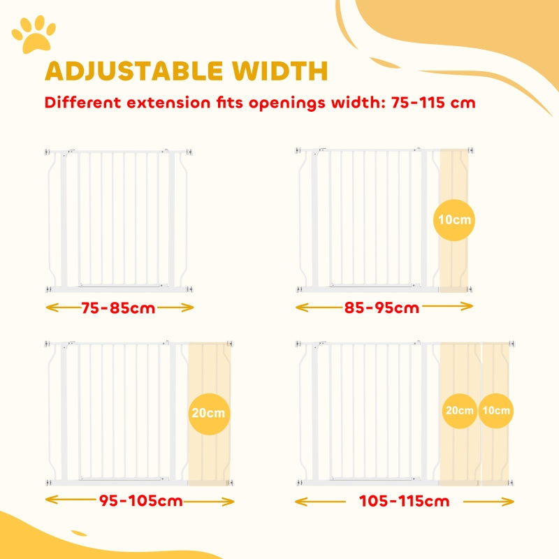 Wide Dog Safety Gate, Pressure Fit for Doorways, Hallways, Staircases - White