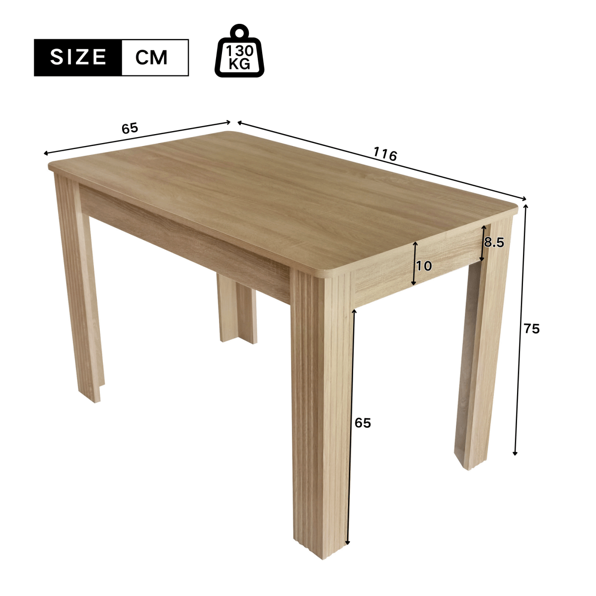 4-Seater Dining Table – Oak-Coloured MDF Rectangular Table for Kitchen, Dining Room or Café