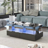Black High Gloss LED Coffee Table - Living Room Centre Table with 2 Drawers & Storage