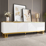 Modern TV Cabinet with 4 Doors - Geometric Texture TV Stand & Media Console,  White