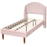 3FT Single Upholstered Velvet Bed - Slatted Frame with Headboard