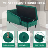 Velvet Chaise Lounge with Storage - Tufted Upholstered Sofa, Right Armrest, Green