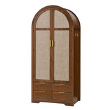 Modern Wardrobe with Curved Doors - Bedroom Storage Cabinet with Hanging Rail and Drawers, Walnut