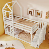3ft White Wooden Cabin Bunk Bed for Kids - Single Bed with Storage & Window, Pine Wood