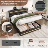 5ft King Ottoman Bed with LED Headboard - PU Upholstered Bed with Hydraulic Storage and USB & Type-C Charging