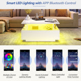 Coffee Table with Storage, Modern LED, White Wood and Acrylic Glass