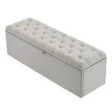 Linen Upholstered Storage Bench - Soft Padded Seat, 135x41x42cm, Light Grey