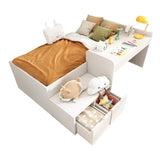 3ft Kids Single Bed with Desk & Drawers – White Wooden Storage Bed for Teens & Adults