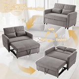 2 Seater Pull-Out Sofa Bed with Adjustable Backrest - Convertible Sleeper Sofa, Cotton Linen Fabric, Dark Gray