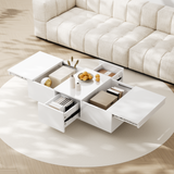Coffee Table, High-Gloss Living Room with Push-Pull Storage, White
