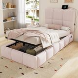 3ft Velvet Upholstered Storage Bed - Single Hydraulic Bed with Headboard, Pink