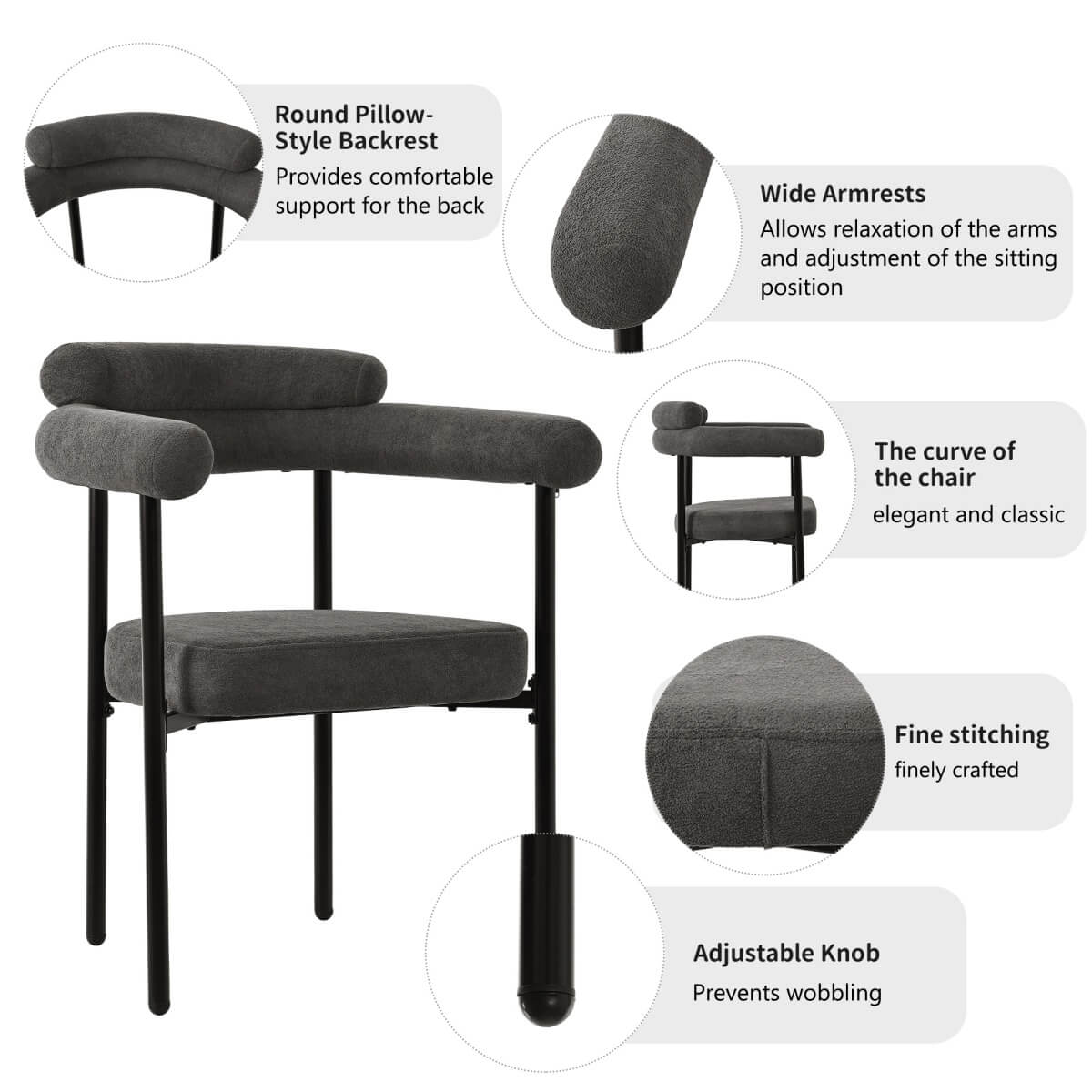 Set of 2 Modern Velvet Dining Chairs with Armrests - Upholstered Kitchen & Dining Chairs