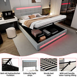 4ft6 Double Velvet Ottoman Bed - LED Storage Bed Frame with 7 Colour Lights, Grey