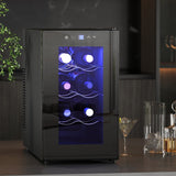 Mini Table Top Wine Fridge, 8 Bottle 17L, 8-18?? Quiet, Glass Door LED Light Digital Touch Screen