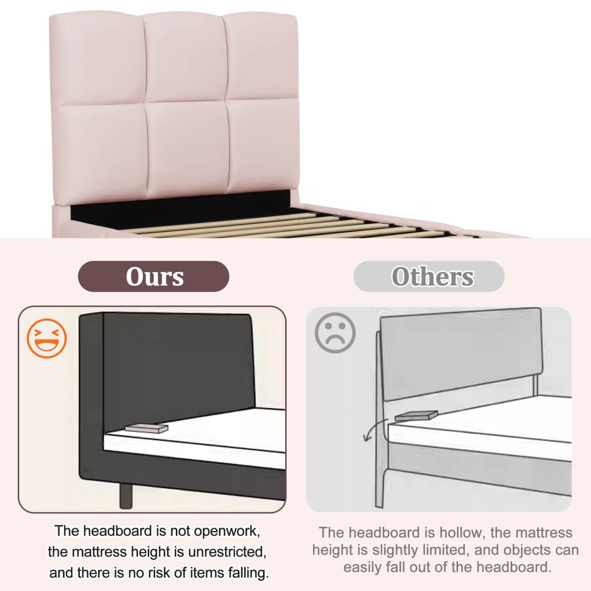 3ft Velvet Upholstered Storage Bed - Single Hydraulic Bed with Headboard, Pink