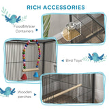 Bird Cage, Budgie Cage with Rolling Stand, Grey
