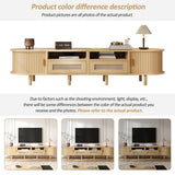 Rattan TV Stand with Sliding Doors - 2 Drawer Storage TV Unit, Fits up to 70 Inch TV