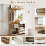 7-in-1 Hallway Storage Unit with Mirror — Coat Rack, Shoe Bench & Cabinet, High Gloss Hall Tree