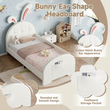 3ft Single Bunny Bed Frame - Upholstered PU Leather, Rabbit Ear Headboard, Cream White
