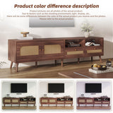 Rattan TV Stand with Storage - 2 Door TV Cabinet with Drawers, Dark Wood, Fits up to 90 Inch TV