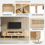 Rattan TV Stand with Sliding Doors - 2 Drawer Storage TV Unit, Fits up to 70 Inch TV