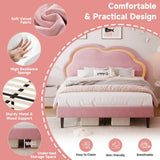4ft6 Double Velvet Bed Frame - LED Cloud Headboard, Adjustable Height, Pink