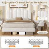 4ft6 Double Velvet Bed Frame - Scalloped Tufted Headboard, Adjustable Height, Gold Legs, Beige