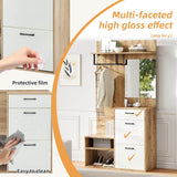 7-in-1 Hallway Storage Unit with Mirror — Coat Rack, Shoe Bench & Cabinet, High Gloss Hall Tree