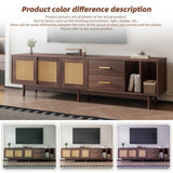 Rattan TV Stand with Sliding Doors - 2 Drawer Storage TV Unit, Dark Wood, Fits up to 80 Inch TV