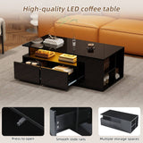 High Gloss Black Coffee Table with LED Lights — Storage Centre Table with 2 Drawers