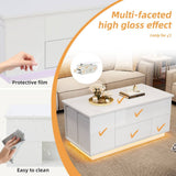 4 in 1 LED Coffee Table - Height Adjustable High Gloss Table with Storage, Drawers and 2 Stools