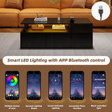 High Gloss Black Coffee Table with LED Lights — Storage Centre Table with 2 Drawers