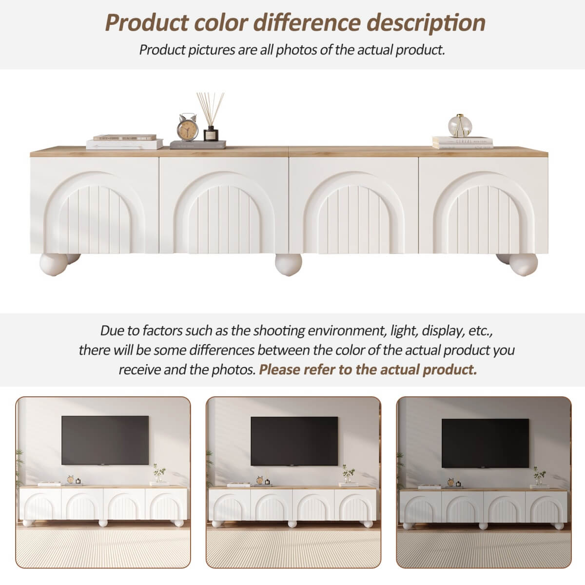 180cm TV Unit for TVs up to 75 Inch - White and Wood Effect TV Stand with 4 Storage Compartments and 6 Metal Legs